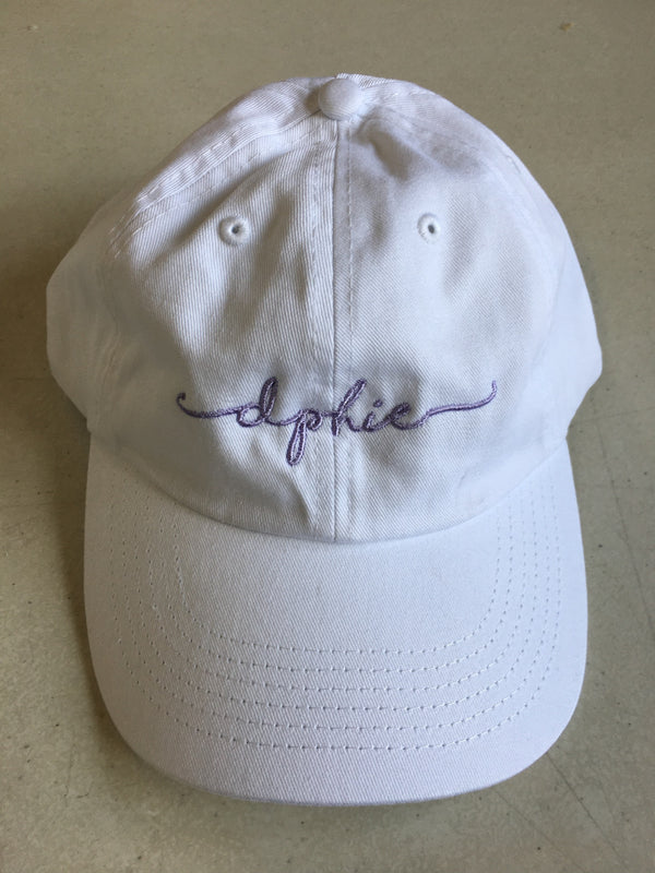 White Hat with Purple DPhiE Script